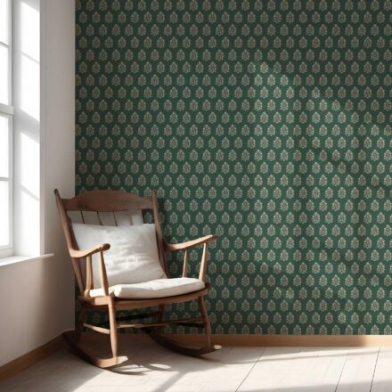 'Zaatar' Vintage-Inspired Botanical Floral Block Print Wallpaper (Green/ Beige) - Image 5