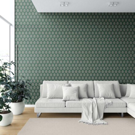 'Zaatar' Vintage-Inspired Botanical Floral Block Print Wallpaper (Green/ Beige) - Image 6