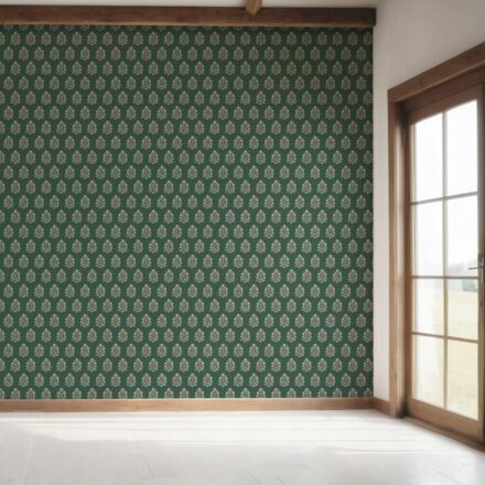 'Zaatar' Vintage-Inspired Botanical Floral Block Print Wallpaper (Green/ Beige) - Image 7