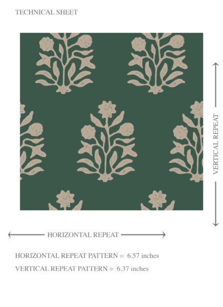 'Zaatar' Vintage-Inspired Botanical Floral Block Print Wallpaper (Green/ Beige) - Image 8