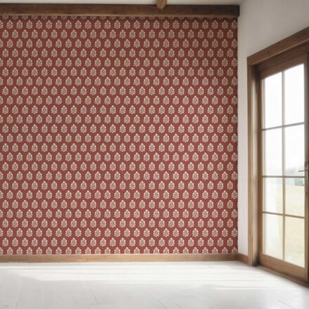 'Oura' Vintage-Inspired Botanical Floral Block Print Wallpaper (Brick Red/ White) - Image 7