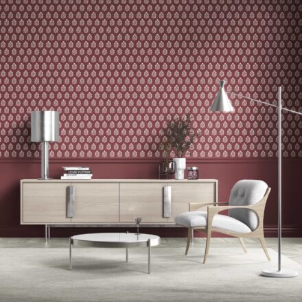 'Convent Lace' Vintage-Inspired Botanical Floral Block Print Wallpaper (Red/ White) - Image 2