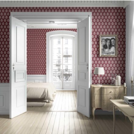'Convent Lace' Vintage-Inspired Botanical Floral Block Print Wallpaper (Red/ White) - Image 4