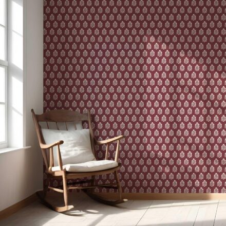 'Convent Lace' Vintage-Inspired Botanical Floral Block Print Wallpaper (Red/ White) - Image 5