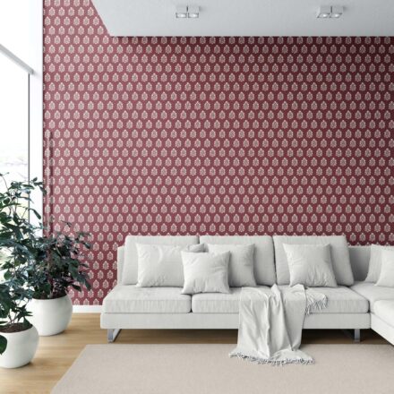 'Convent Lace' Vintage-Inspired Botanical Floral Block Print Wallpaper (Red/ White) - Image 6