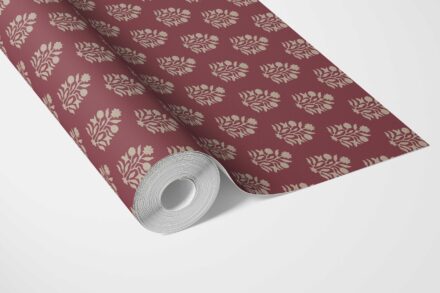 'Forever Young' Vintage-Inspired Botanical Floral Block Print Wallpaper (Red/ Beige) - Image 2