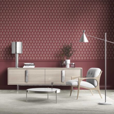 'Forever Young' Vintage-Inspired Botanical Floral Block Print Wallpaper (Red/ Beige) - Image 3