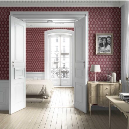 'Forever Young' Vintage-Inspired Botanical Floral Block Print Wallpaper (Red/ Beige) - Image 4