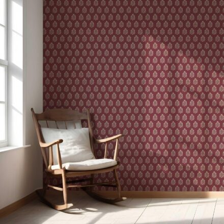 'Forever Young' Vintage-Inspired Botanical Floral Block Print Wallpaper (Red/ Beige) - Image 5