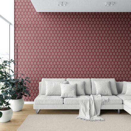 'Forever Young' Vintage-Inspired Botanical Floral Block Print Wallpaper (Red/ Beige) - Image 6