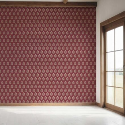 'Forever Young' Vintage-Inspired Botanical Floral Block Print Wallpaper (Red/ Beige) - Image 7