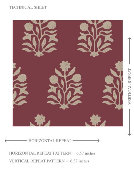 'Forever Young' Vintage-Inspired Botanical Floral Block Print Wallpaper (Red/ Beige) - Image 8