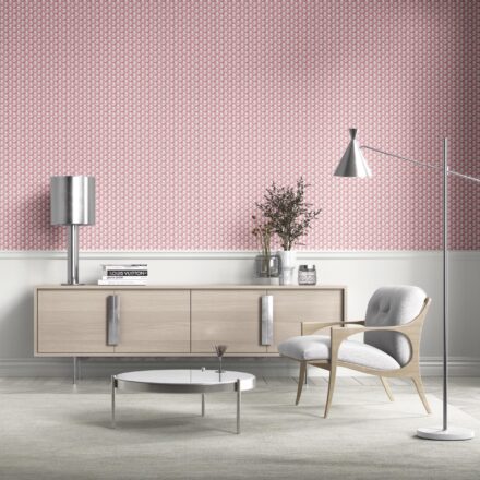 'Hara' Small Floral Block Print Wallpaper (Pink/ White) - Image 3
