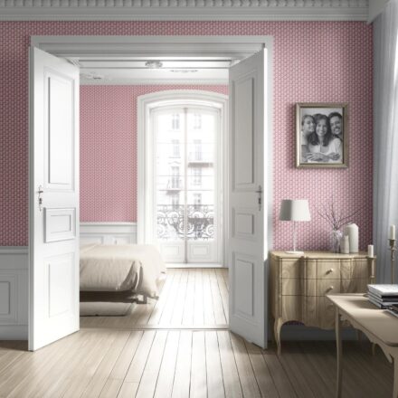 'Hara' Small Floral Block Print Wallpaper (Pink/ White) - Image 4