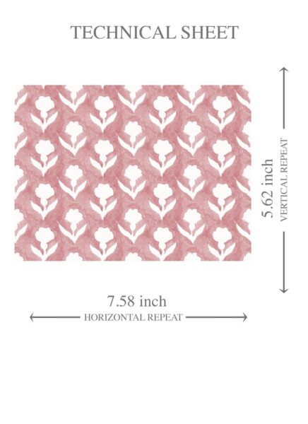 'Hara' Small Floral Block Print Wallpaper (Pink/ White) - Image 8