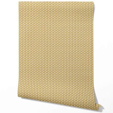 'Baden' Small Floral Block Print Wallpaper (Yellow/ White) - Image 2