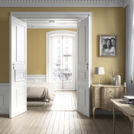 'Baden' Small Floral Block Print Wallpaper (Yellow/ White) - Image 4