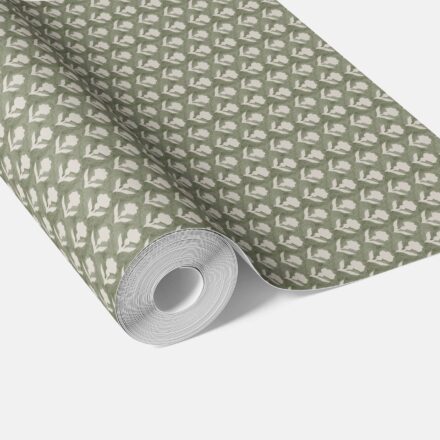 'Sion' Small Floral Block Print Wallpaper (Green/ White)