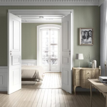 'Sion' Small Floral Block Print Wallpaper (Green/ White) - Image 4