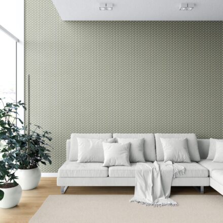 'Sion' Small Floral Block Print Wallpaper (Green/ White) - Image 6