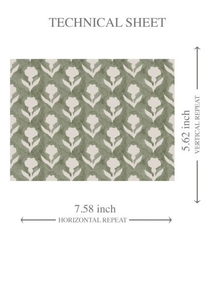 'Sion' Small Floral Block Print Wallpaper (Green/ White) - Image 8