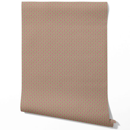 'Horgen' Small Floral Geometric Lattice Wallpaper (Pink/ Green)