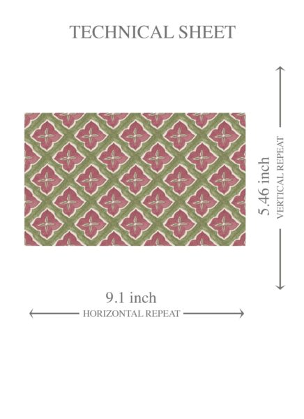 'Horgen' Small Floral Geometric Lattice Wallpaper (Pink/ Green) - Image 8