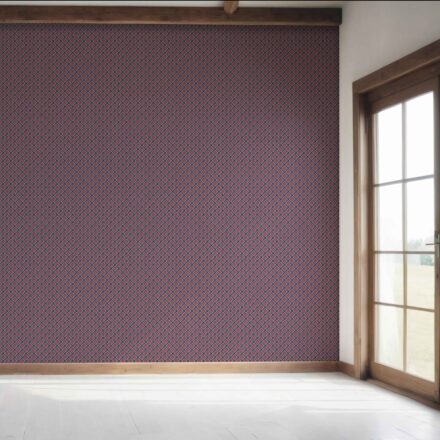 'Bicester' Small Floral Geometric Lattice Wallpaper (Navy Blue/ Red) - Image 7