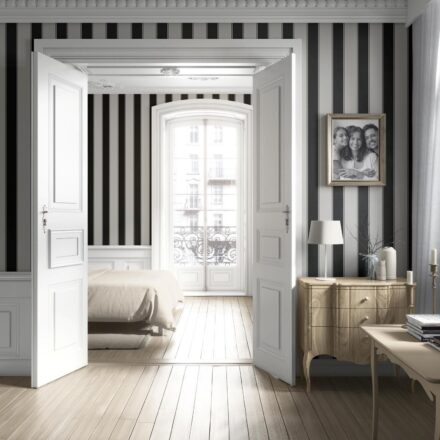 'Gryon' Neutral-Toned Scandi-Inspired Striped Wallpaper (Gray/ Black) - Image 4