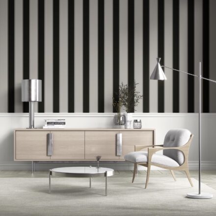 'Gryon' Neutral-Toned Scandi-Inspired Striped Wallpaper (Gray/ Black) - Image 6