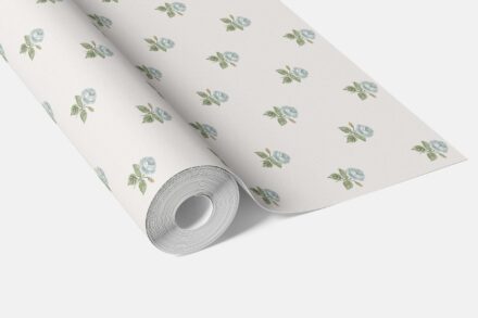 'Salvan' Vintage-Inspired Floral Block Print Wallpaper (Blue/ Green/ White) - Image 2