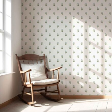 'Salvan' Vintage-Inspired Floral Block Print Wallpaper (Blue/ Green/ White) - Image 5