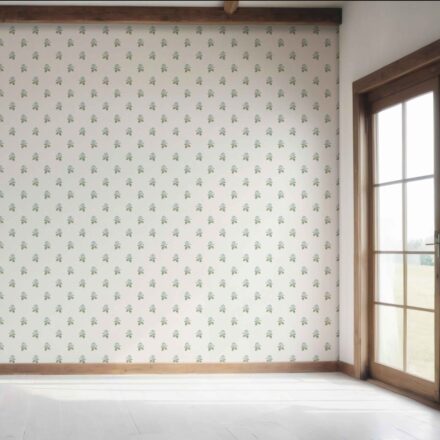 'Salvan' Vintage-Inspired Floral Block Print Wallpaper (Blue/ Green/ White) - Image 7