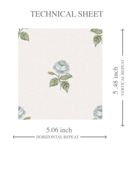 'Salvan' Vintage-Inspired Floral Block Print Wallpaper (Blue/ Green/ White) - Image 8