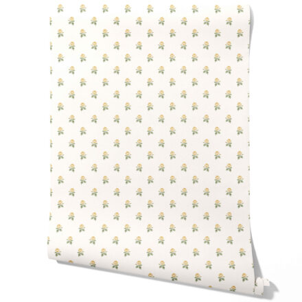 'Wallbach' Vintage-Inspired Floral Block Print Wallpaper (Yellow/ Green/ White)