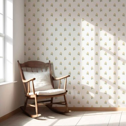 'Wallbach' Vintage-Inspired Floral Block Print Wallpaper (Yellow/ Green/ White) - Image 5