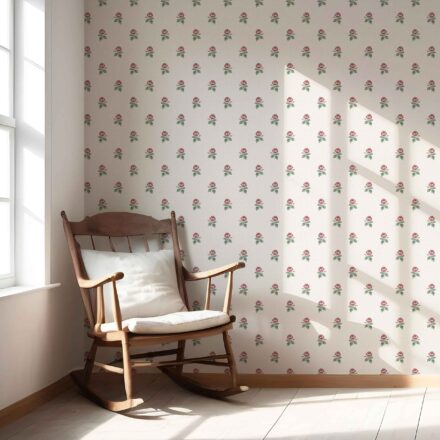 'Guarda' Vintage-Inspired Floral Block Print Wallpaper (Red-Pink/ Green/ White) - Image 5