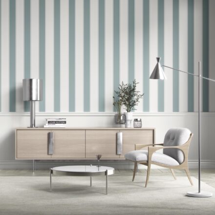 'Savosa' Geometric Striped Wallpaper (Duck Egg Blue/ White) - Image 4