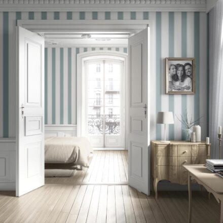 'Savosa' Geometric Striped Wallpaper (Duck Egg Blue/ White) - Image 5