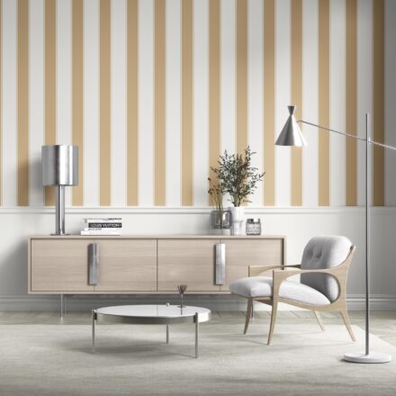 'Urbino' Geometric Striped Wallpaper (Sand Beige/ Tan/ White) - Image 4