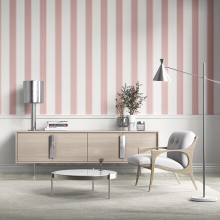 'Carrara' Geometric Striped Wallpaper (Pink/ White) - Image 4