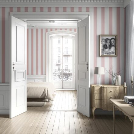'Carrara' Geometric Striped Wallpaper (Pink/ White) - Image 5