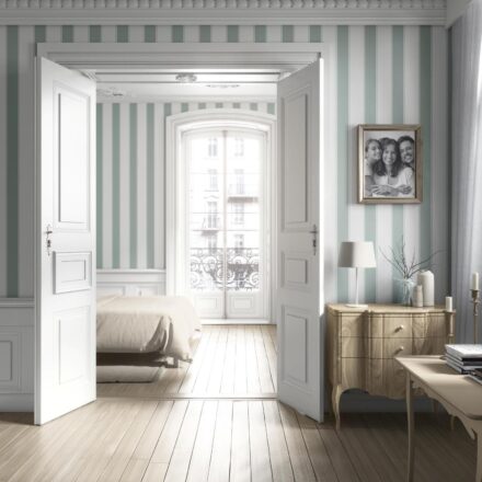 'Cremona' Geometric Striped Wallpaper (Green-Blue) - Image 5