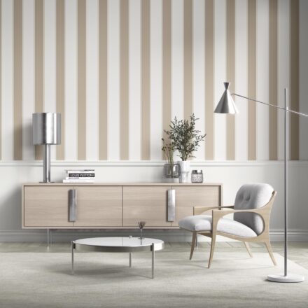 'Bolzano' Neutral Geometric Striped Wallpaper (Stone Beige/ White) - Image 4