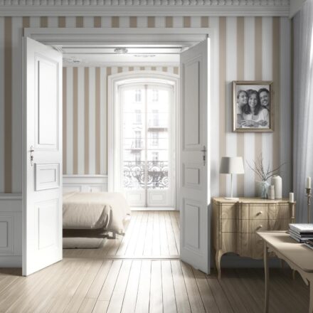 'Bolzano' Neutral Geometric Striped Wallpaper (Stone Beige/ White) - Image 5