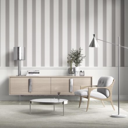 'Glinted' Neutral Geometric Striped Wallpaper (Gray/ White) - Image 4