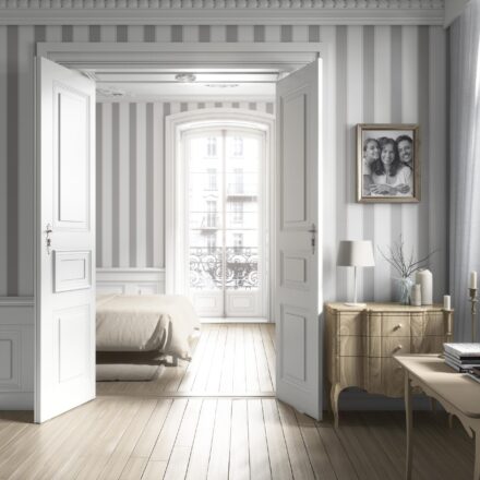 'Glinted' Neutral Geometric Striped Wallpaper (Gray/ White) - Image 5