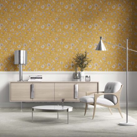 'Sprizzle' Floral Botanical Patterned Wallpaper (Yellow/ Beige) - Image 2
