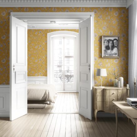 'Sprizzle' Floral Botanical Patterned Wallpaper (Yellow/ Beige) - Image 4
