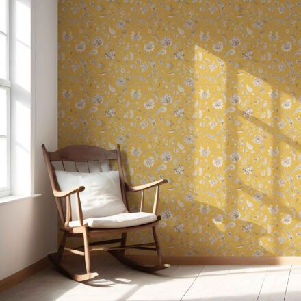 'Sprizzle' Floral Botanical Patterned Wallpaper (Yellow/ Beige) - Image 5